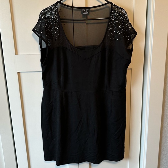 City Chic black rhinestone and mesh minidress size 16 - Picture 1 of 9